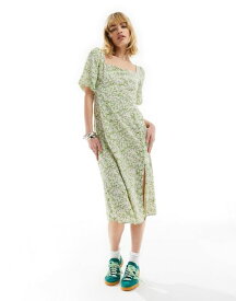 【送料無料】 グラマラス レディース ワンピース トップス Glamorous square neck midi tea dress in cream floral scribble print CREAM GREEN SCRIBBLE