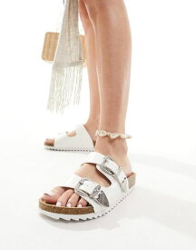 【送料無料】 エイソス レディース サンダル シューズ ASOS DESIGN Famous double strap western sandals in white WHITE