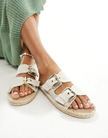 【送料無料】 エイソス レディース サンダル シューズ ASOS DESIGN Jada double buckle espadrille sandals in natural linen Natural Linen