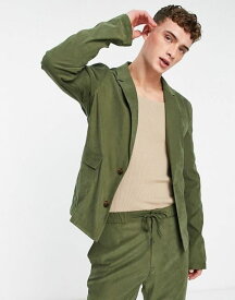 【送料無料】 エイソス メンズ ジャケット・ブルゾン アウター ASOS DESIGN slim commuter suit jacket in olive faux suede Khaki