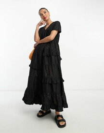 【送料無料】 エイソス レディース ワンピース トップス ASOS DESIGN broderie patched tent maxi dress in black Black