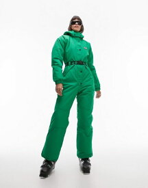 【送料無料】 トップショップ レディース ジャケット・ブルゾン アウター Topshop Sno ski suit with hood and belt in green GREEN
