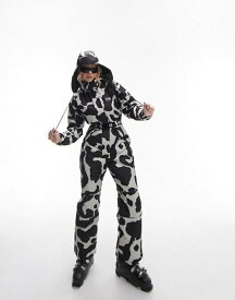 【送料無料】 トップショップ レディース ジャケット・ブルゾン アウター Topshop Sno cow print ski suit with hood in multi Multi