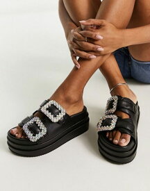 【送料無料】 パブリックデザイア レディース サンダル シューズ Public Desire Lozzy embellished flatforms in black pu BLACK PU