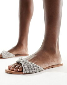 【送料無料】 シミ レディース サンダル シューズ Simmi London Kenya embellished strap flat sandals in silver Silver