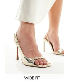 【送料無料】 エイソス レディース サンダル シューズ ASOS DESIGN Wide Fit Netty mini buckle detail barely there heeled sandals in gold GOLD