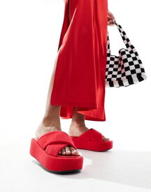 【送料無料】 エイソス レディース サンダル シューズ ASOS DESIGN Thunder padded cross strap flatform sandals in red RED