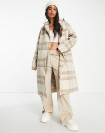 【送料無料】 シックスジュン レディース ジャケット・ブルゾン アウター Sixth June oversized longline coat in wool effect neutral tartan BEIGE