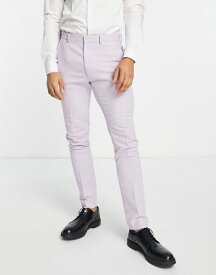 【送料無料】 エイソス メンズ カジュアルパンツ ボトムス ASOS DESIGN skinny wool mix pants in basketweave texture in lilac LILAC
