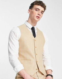 【送料無料】 エイソス メンズ タンクトップ トップス ASOS DESIGN wedding skinny wool mix suit vest in stone herringbone STONE