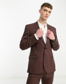 【送料無料】 エイソス メンズ ジャケット・ブルゾン アウター ASOS DESIGN super skinny suit jacket in brown and rust micro check BROWN