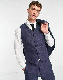 【送料無料】 エイソス メンズ ベスト トップス ASOS DESIGN super skinny wool mix suit vest in navy herringbone NAVY