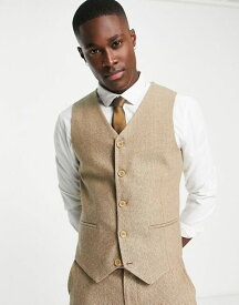 【送料無料】 エイソス メンズ ベスト トップス ASOS DESIGN super skinny wool mix suit vest in stone herringbone STONE