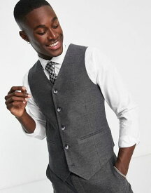 【送料無料】 エイソス メンズ タンクトップ トップス ASOS DESIGN skinny wool mix suit vest in charcoal twill CHARCOAL