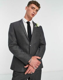 【送料無料】 エイソス メンズ ジャケット・ブルゾン アウター ASOS DESIGN skinny wool mix suit jacket in charcoal twill CHARCOAL