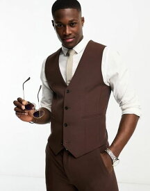 【送料無料】 エイソス メンズ ベスト トップス ASOS DESIGN super skinny suit vest in chocolate Chocolate