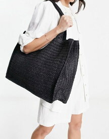 【送料無料】 サウスビーチ レディース トートバッグ バッグ South Beach straw woven shoulder beach tote bag in black Black