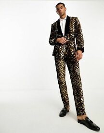【送料無料】 エイソス メンズ カジュアルパンツ ボトムス ASOS DESIGN skinny suit pants in diamond sequin in gold GOLD