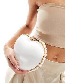 【送料無料】 トゥルーデカデンス レディース クラッチバッグ バッグ True Decadence pearl trim heart clutch bag in white satin WHITE