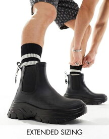 【送料無料】 エイソス メンズ ブーツ・レインブーツ シューズ ASOS DESIGN chunky wellington boot with back chain detail Black