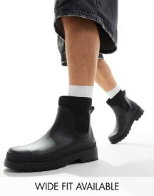 【送料無料】 エイソス メンズ ブーツ・レインブーツ シューズ ASOS DESIGN ankle rubber boots in black pu with roman numeral detail Black