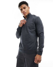 【送料無料】 エイソス メンズ パーカー・スウェット アウター ASOS DESIGN sweatshirt with half zip in gray Charcoal marl