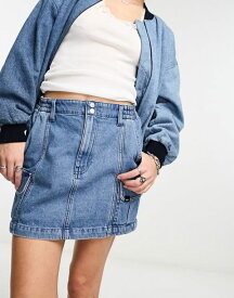 【送料無料】 バンズ レディース スカート ボトムス Vans mini denim skirt in blue stone wash MID BLUE