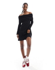 【送料無料】 モンキ レディース ワンピース トップス Monki jersey mini dress with ruched off shoulder detail in black Black