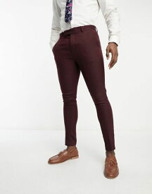 【送料無料】 エイソス メンズ カジュアルパンツ ボトムス ASOS DESIGN super skinny wool mix suit pants in burgundy herringbone Burgundy