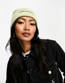 【送料無料】 カルバンクライン レディース 帽子 ニットキャップ アクセサリー Calvin Klein Jeans monogram emboidered beanie in mint Mint