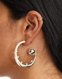 【送料無料】 エイソス レディース ピアス・イヤリング アクセサリー ASOS DESIGN Limited Edition hoop earrings with multi ball and mixed metal design in multi Gold