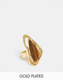 【送料無料】 エイソス レディース リング アクセサリー ASOS DESIGN Limited Edition 14k gold plated ring with molten design and tigers eye real semi precious stone Gold