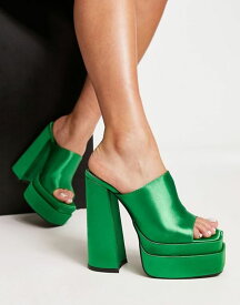 【送料無料】 パブリックデザイア レディース サンダル シューズ Public Desire Sky High double platform mules in green satin GREEN