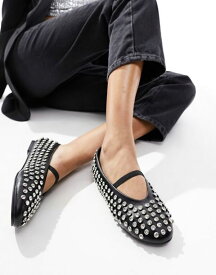 【送料無料】 パブリックデザイア レディース パンプス シューズ Public Desire Mina studded ballet flat in black Black