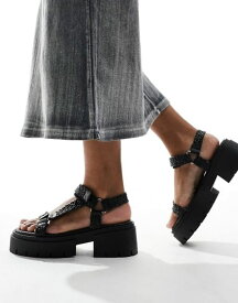 【送料無料】 パブリックデザイア レディース サンダル シューズ Public Desire Hazard chunky sandals with raffia in black Black
