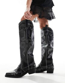 【送料無料】 パブリックデザイア レディース ブーツ・レインブーツ シューズ Public Desire Serpentine western boots with embroidery in black Black