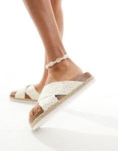 �G�C�\�X ���f�B�[�X �V���[�Y �T���_�� ASOS DESIGN Jessie flatform cross strap espadrille sandals crochet IVORY CROCHET �A�C�{���[