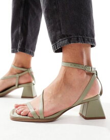 【送料無料】 エイソス レディース サンダル シューズ ASOS DESIGN Hibiscus asymmetric mid block heeled sandals in sage green SAGE GREEN