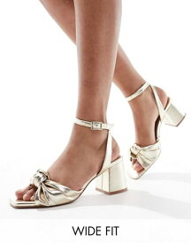 【送料無料】 エイソス レディース サンダル シューズ ASOS DESIGN Wide Fit Hansel knotted mid heeled sandals in gold GOLD