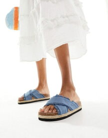 【送料無料】 エイソス レディース サンダル シューズ ASOS DESIGN Jessie flatform cross strap espadrille sandals in denim Light blue denim