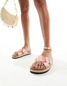 【送料無料】 エイソス レディース サンダル シューズ ASOS DESIGN Jessie flatform cross strap espadrille sandals in rainbow Multi crochet