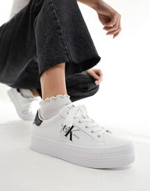 【送料無料】 カルバンクライン レディース スニーカー シューズ Calvin Klein Jeans bold vulcanized flatform laceup sneakers in multi Bright White