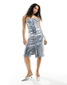 【送料無料】 エイミー・リー レディース ワンピース トップス Amy Lynn stretch metallic denim dress in silver foil Silver denim