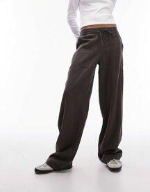 【送料無料】 トップショップ レディース カジュアルパンツ ボトムス Topshop linen low rise draw cord waist straight leg pants in charcoal CHARCOAL