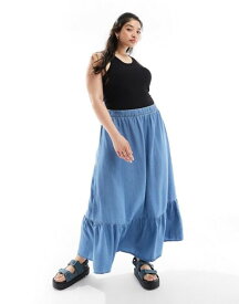 【送料無料】 ヴェロモーダ レディース スカート ボトムス Vero Moda Curve layered maxi skirt in medium blue denim Medium blue denim