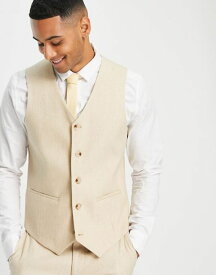 【送料無料】 エイソス メンズ ベスト トップス ASOS DESIGN wedding skinny wool mix suit vest in stone basketweave texture Oatmeal