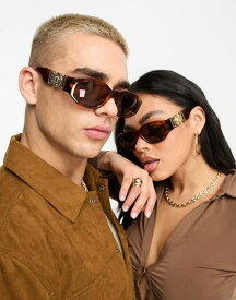 【送料無料】 ヴェルサーチ メンズ サングラス・アイウェア アクセサリー Versace rectangle sunglasses in brown tortoiseshell Brown