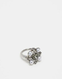 【送料無料】 リクレイム ヴィンテージ レディース リング アクセサリー Reclaimed Vintage stone and pearl ring in stainless steel SILVER
