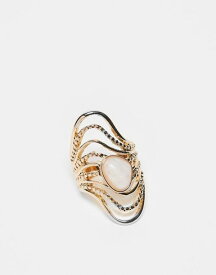 【送料無料】 エイソス レディース リング アクセサリー ASOS DESIGN ring with real semi precious stone and wave design in gold tone Gold