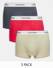 【送料無料】 カルバンクライン メンズ トランクス アンダーウェア Calvin Klein 3-pack trunks in pink charcoal gray and beige Multi